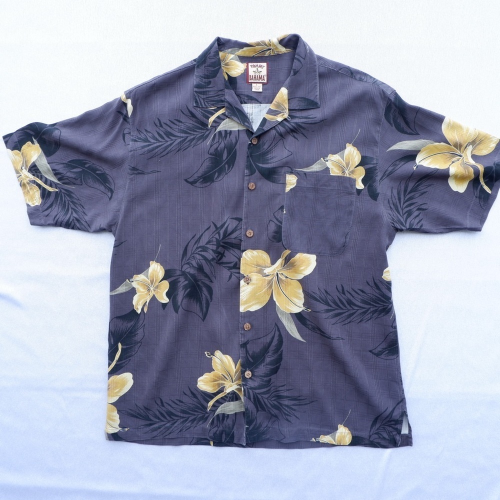 Tommy Bahama Camp Shirt Mens Large Button Up Short Sleeve Floral Tropical Silk - Picture 14 of 16